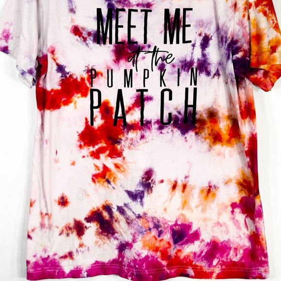 Meet Me at the Pumpkin Patch Large Tee Tie Dye Handmade Purple Orange 1317 - Picture 6 of 12
